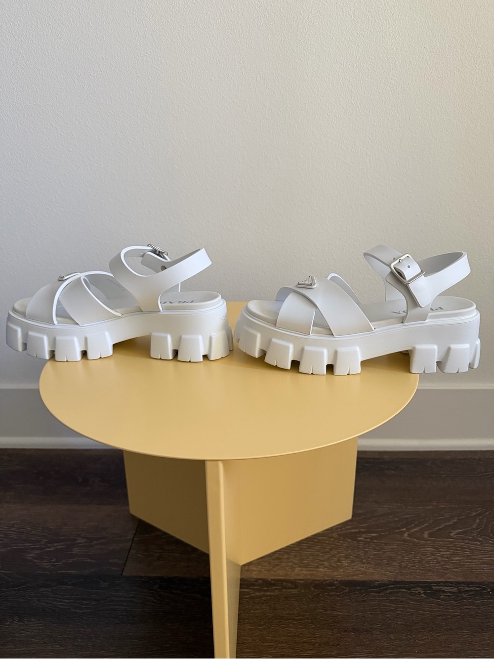 PRADA MONOLITH WHITE RUBBER PLATFORM SANDALS - Picture 6 of 10